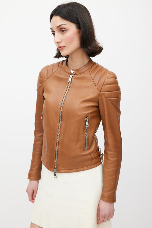 Gucci Brown Quilted Leather Moto Jacket