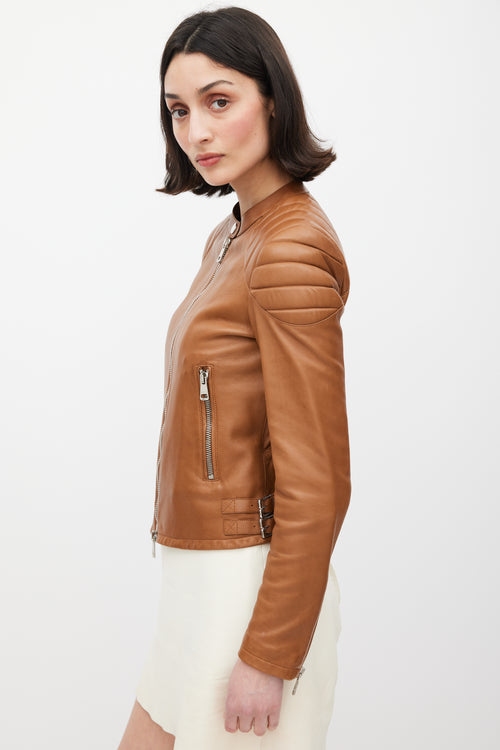 Gucci Brown Quilted Leather Moto Jacket