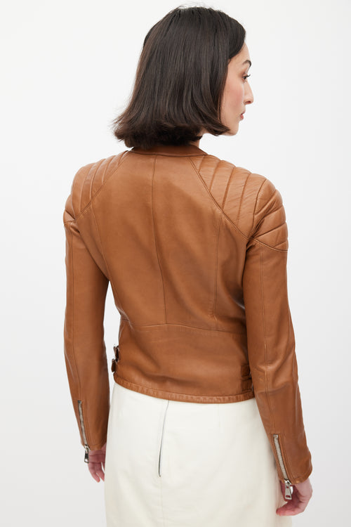 Gucci Brown Quilted Leather Moto Jacket