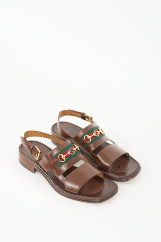 Gucci Brown Leather Web Sandal