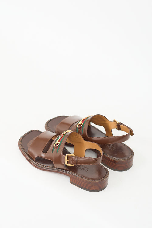 Gucci Brown Leather Web Sandal