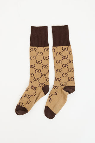 Gucci Brown GG Monogram Crew Socks