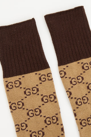 Gucci Brown GG Monogram Crew Socks