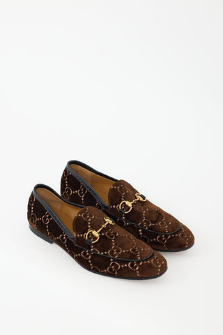 Gucci Brown Jordaan Velour Monogram Loafer