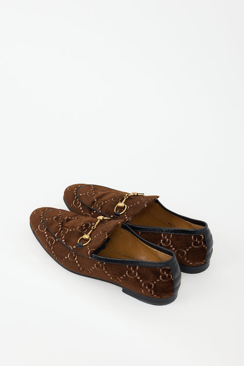 Gucci Brown Jordaan Velour Monogram Loafer