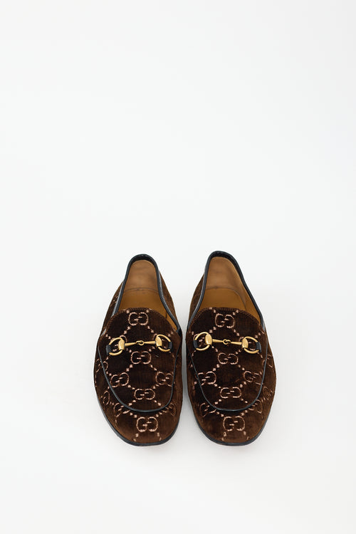 Gucci Brown Jordaan Velour Monogram Loafer