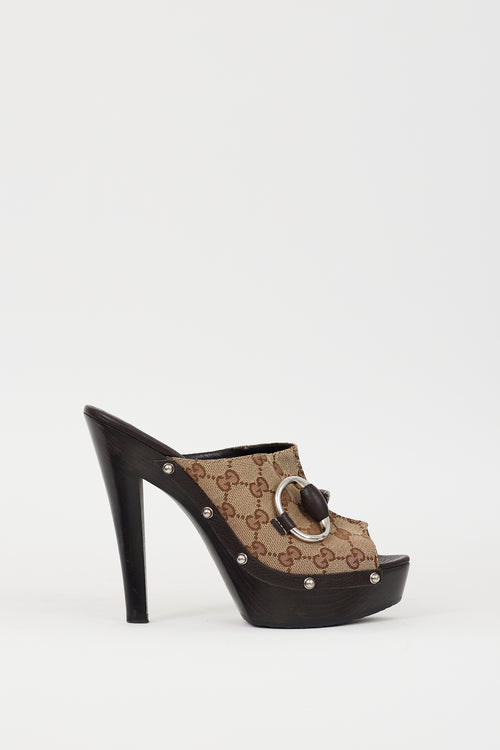 Gucci Brown GG Supreme Monogram Icon Bit Heel