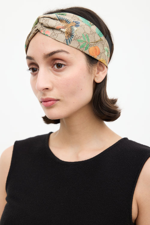 Gucci Brown 
Multi Silk GG Blooms Twist Headband