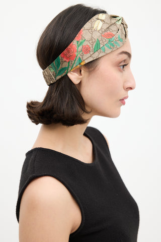 Gucci Brown 
Multi Silk GG Blooms Twist Headband