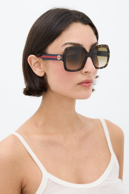 Gucci Brown 
Multicolour GG0036S Striped Square Sunglasses