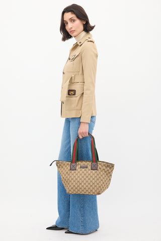 Gucci Brown 
Multicolour Monogram Striped Tote