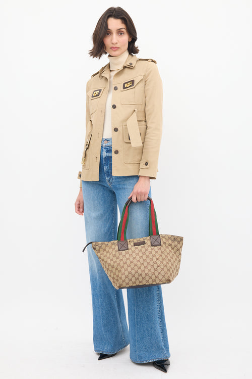 Gucci Brown 
Multicolour Monogram Striped Tote