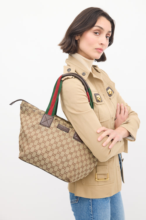 Gucci Brown 
Multicolour Monogram Striped Tote