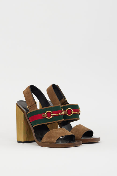 Gucci Brown 
Multicolour Suede Hardware Web Slingback Heel