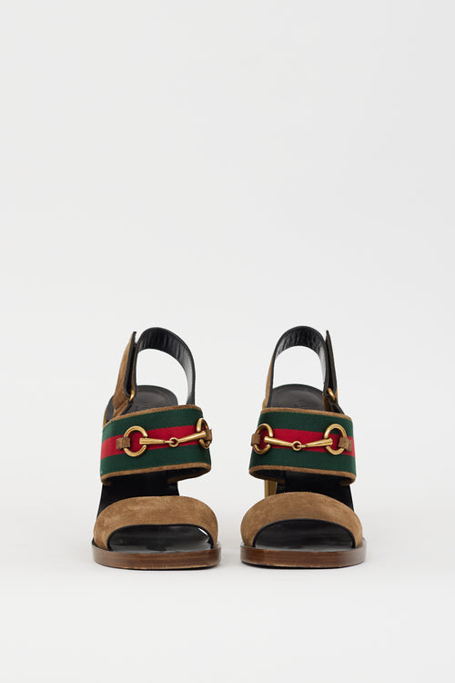 Gucci Brown 
Multicolour Suede Hardware Web Slingback Heel