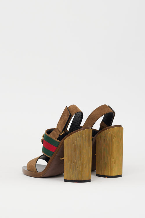 Gucci Brown 
Multicolour Suede Hardware Web Slingback Heel