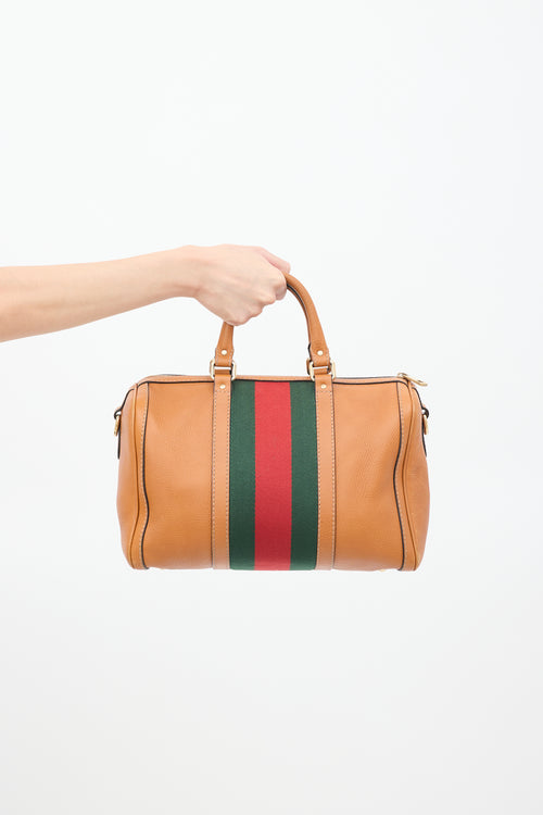 Gucci Brown Pebbled Leather Web Stripe Boston Bag