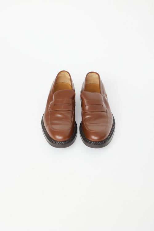 Gucci Brown Leather Braided Midsole Loafer