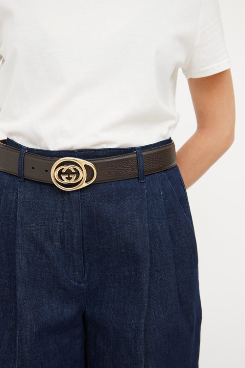 Gucci Brown 
Gold Leather Belt