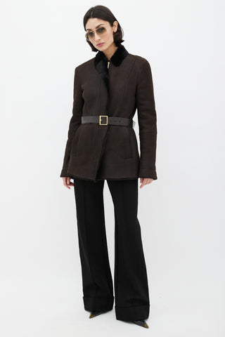 Gucci Brown Shearling Belted Coat