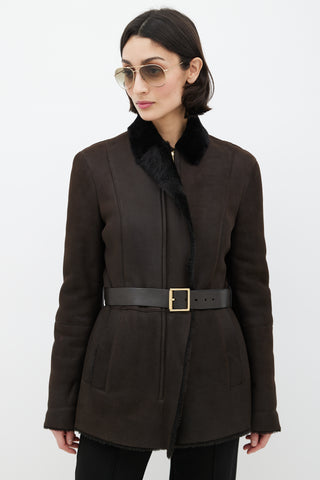 Gucci Brown Shearling Belted Coat