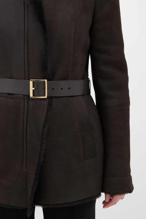 Gucci Brown Shearling Belted Coat