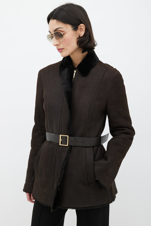 Gucci Brown Shearling Belted Coat