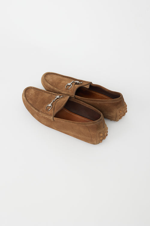 Gucci Brown Suede Horsebit Driver Loafer