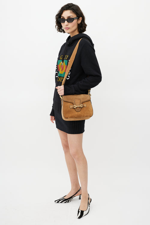 Gucci Brown Suede Lady Web Crossbody Bag