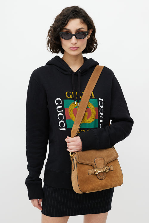 Gucci Brown Suede Lady Web Crossbody Bag