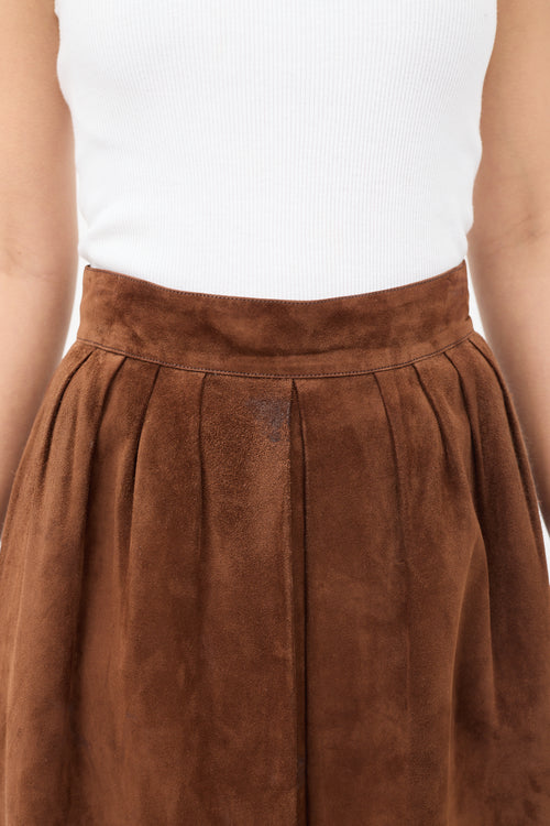 Gucci Vintage Brown Suede Pleated Midi Skirt