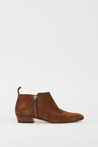 Gucci Brown Suede Zip Ankle Boot