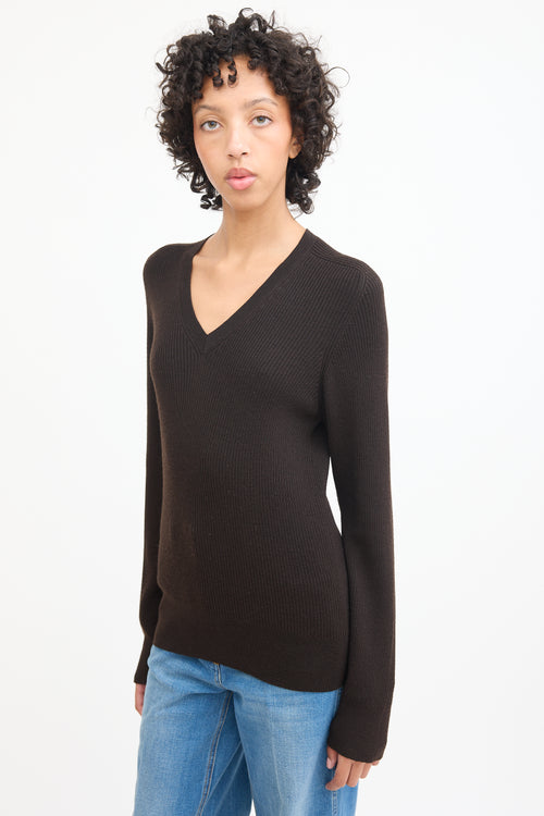 Gucci Brown Wool Knit V-Neck Sweater