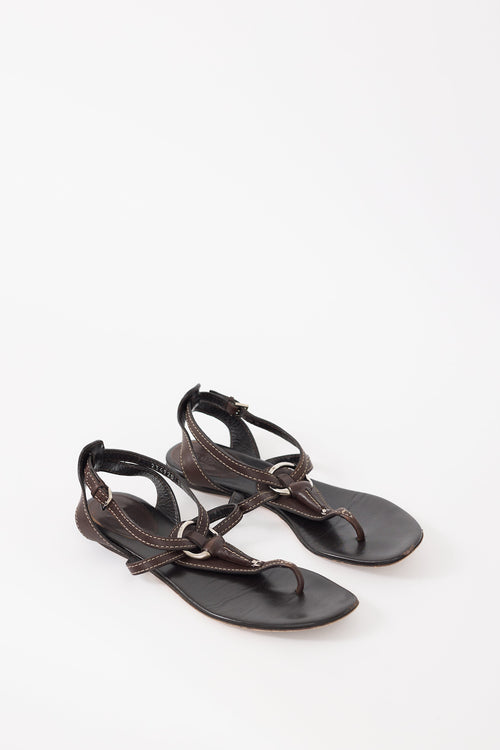 Gucci Brown Leather T-Strap Sandal