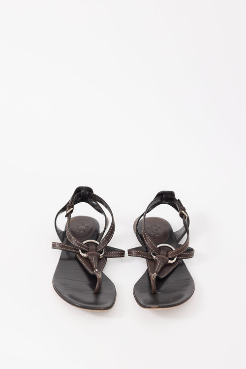 Gucci Brown Leather T-Strap Sandal