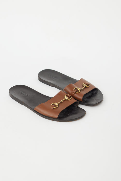 Gucci Brown Leather 
Gold Hardware Sandal