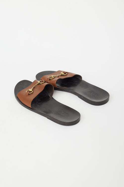 Gucci Brown Leather 
Gold Hardware Sandal