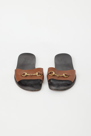 Gucci Brown Leather 
Gold Hardware Sandal