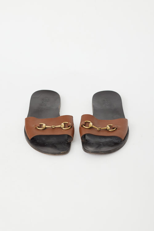 Gucci Brown Leather 
Gold Hardware Sandal