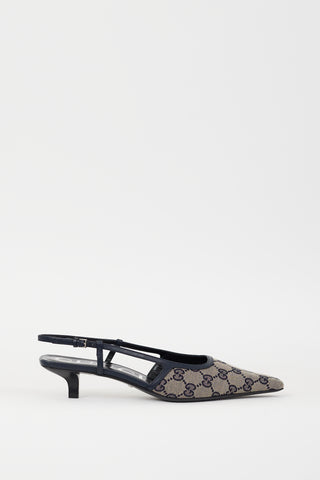 Gucci Beige 
Navy GG Supreme Monogram Mule