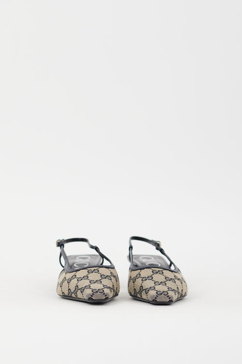 Gucci Beige 
Navy GG Supreme Monogram Mule