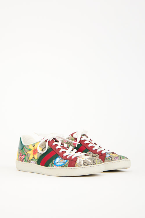 Gucci Brown 
Red Ace GG Supreme Floral Sneaker