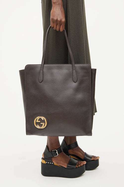 Gucci Brown Leather Interlocking G Tote Bag