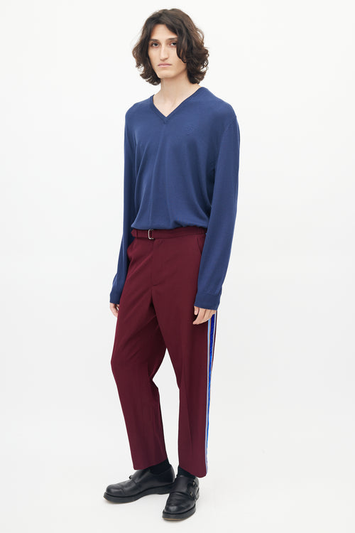 Gucci Burgundy 
Blue Striped Wool Trouser