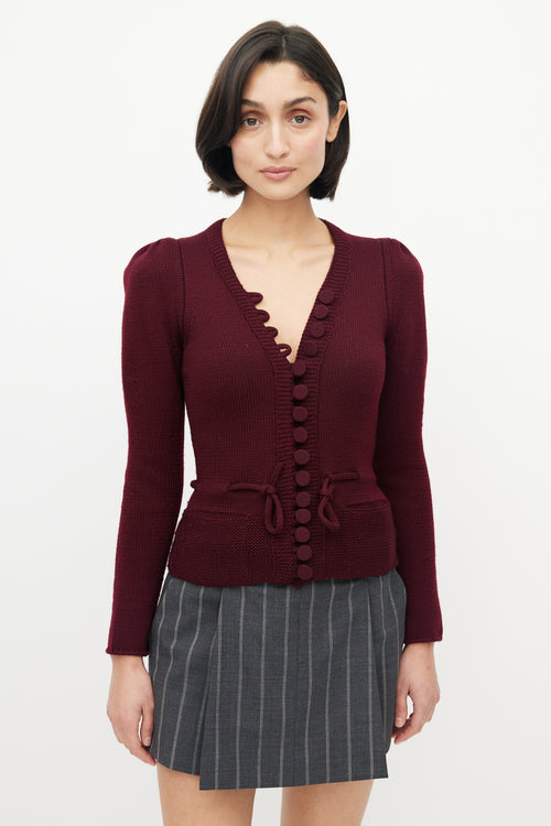 Gucci Burgundy Knit Puff Shoulder Cardigan