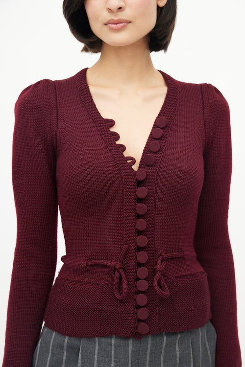 Gucci Burgundy Knit Puff Shoulder Cardigan