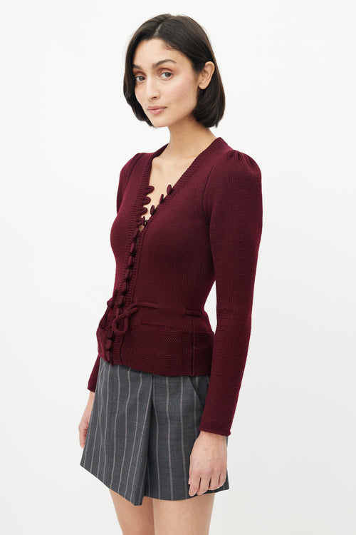 Gucci Burgundy Knit Puff Shoulder Cardigan