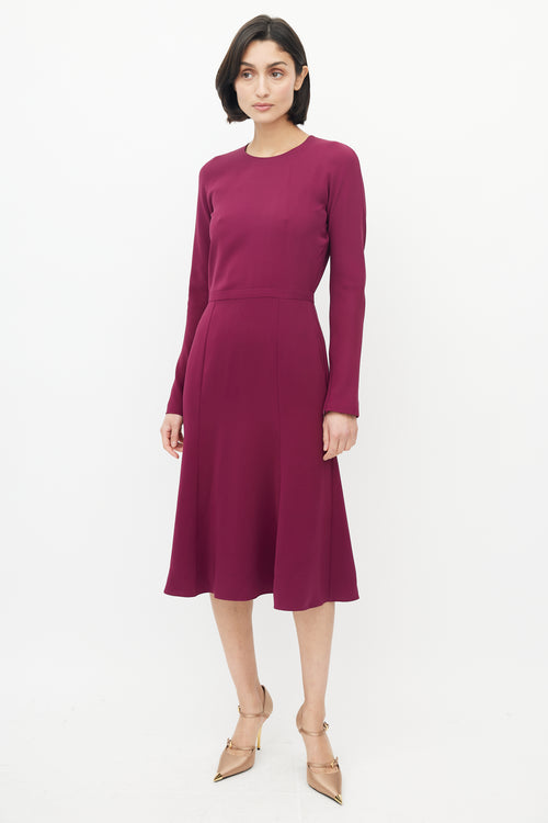 Gucci Burgundy Silk Long Sleeve Midi Dress