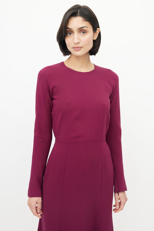 Gucci Burgundy Silk Long Sleeve Midi Dress