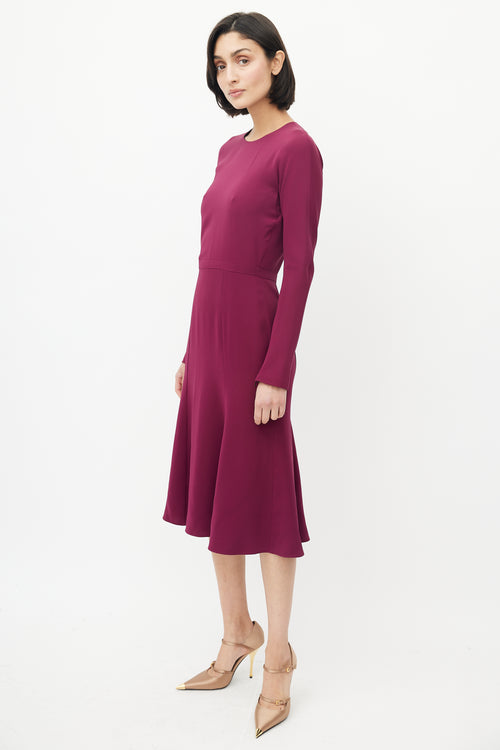 Gucci Burgundy Silk Long Sleeve Midi Dress